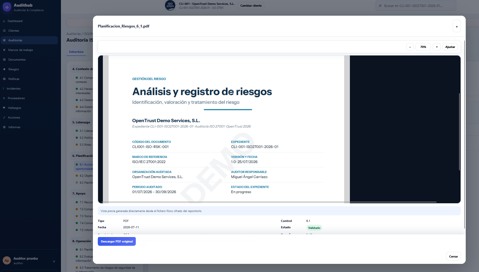 ISO 27001 · Informe de riesgos