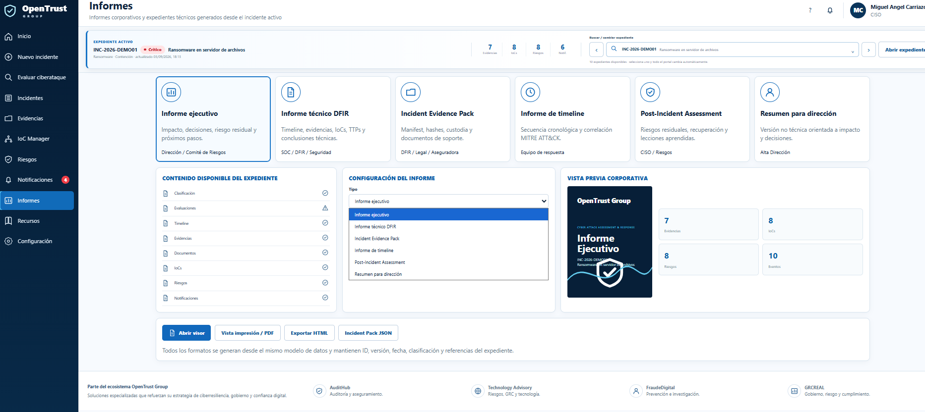 Configuración de informes