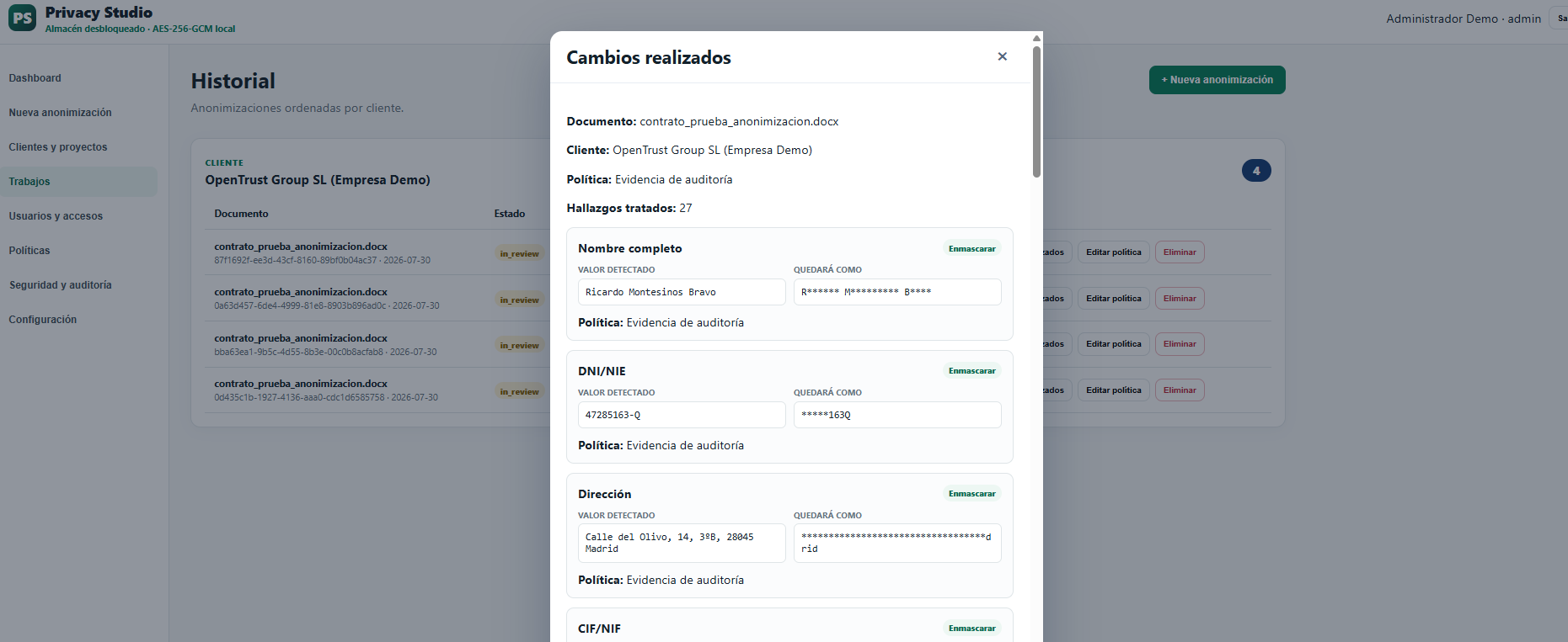 Cambios realizados